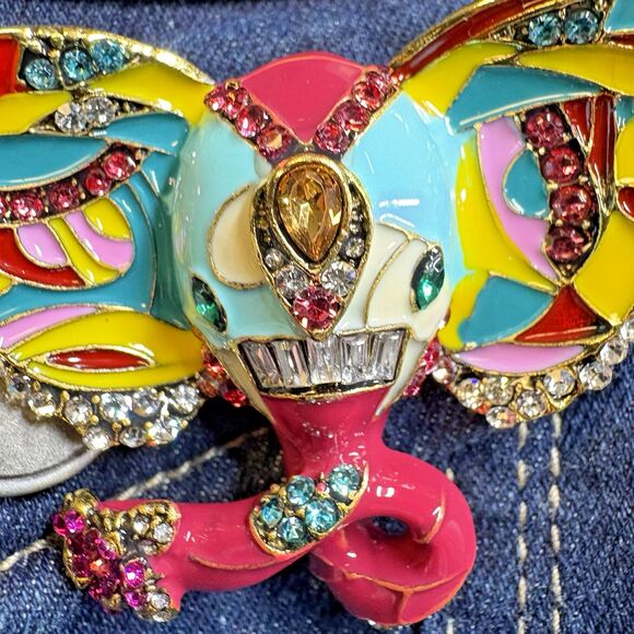 Elephant Brooch Pin – Multicolor Enamel Rhinestones -Designer Style Statement - Picture 5 of 7